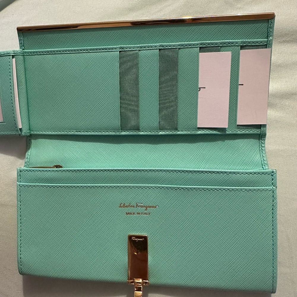 Salvatore Ferragamo Turquoise Wallet with Gold Detail - Picture 6 of 14